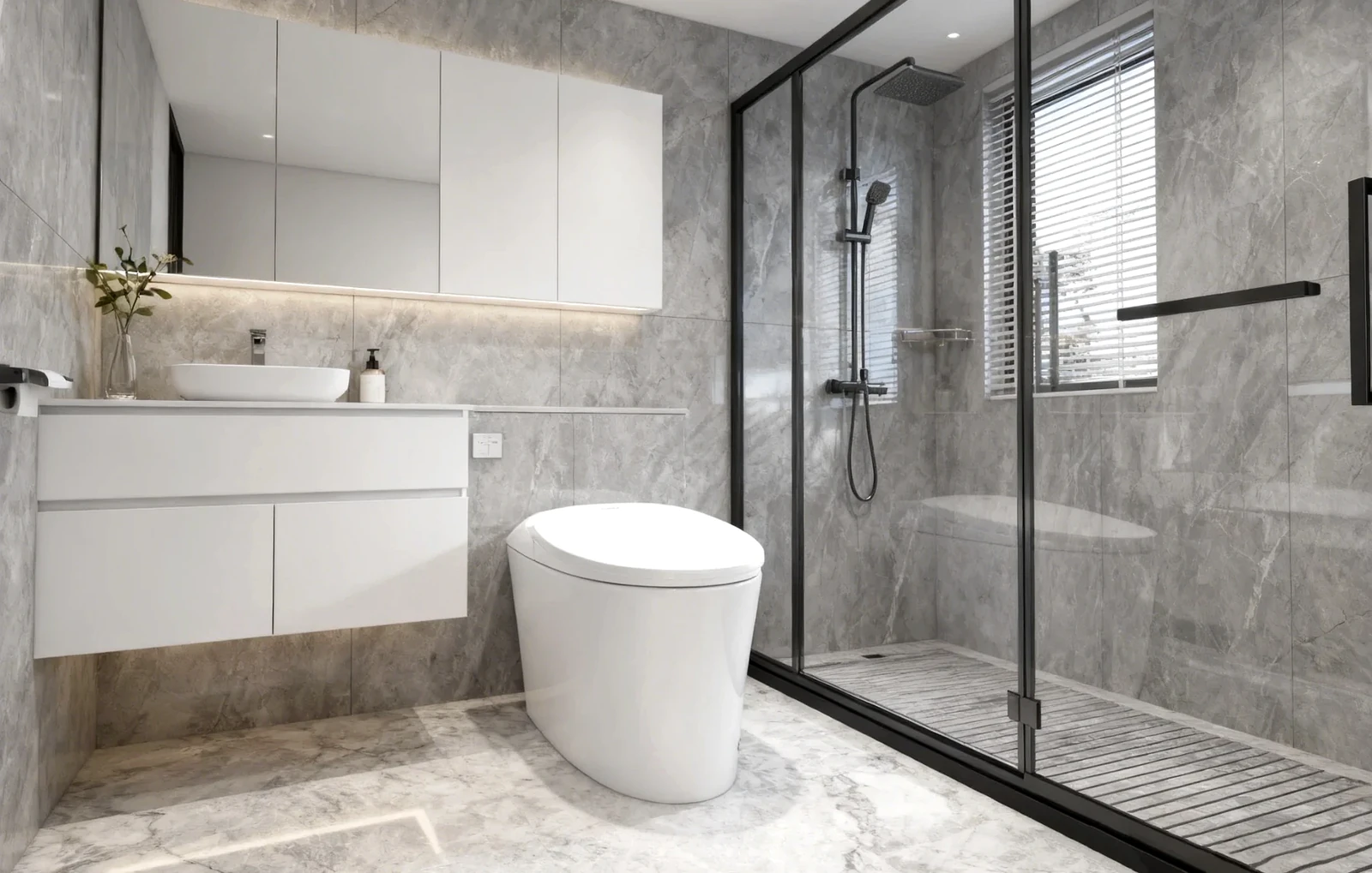Hai Xiaolang all-aluminum non-ceramic ecological toilet in a bright residential bathroom