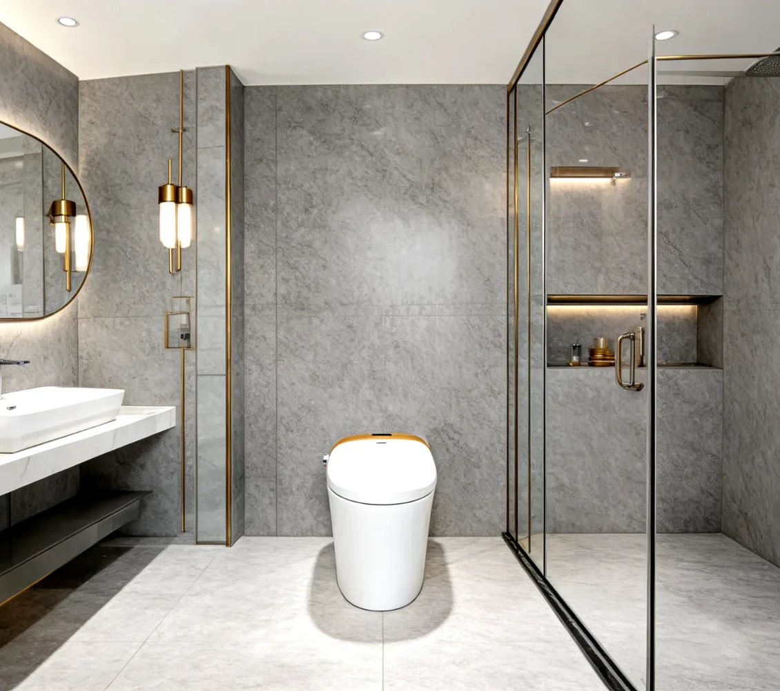 Hai Xiaolang all-aluminum non-ceramic ecological toilet in a modern minimalist bathroom
